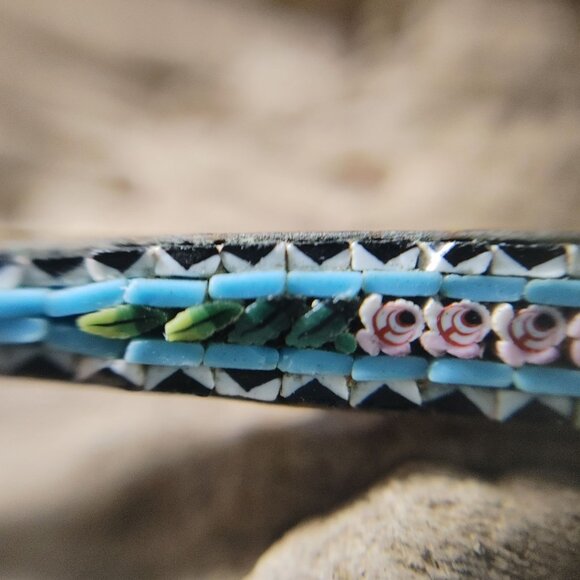 Antique Micro Mosaic Floral Bar Brooch Pin Gold Tone Italy Handmade Jewelry - Picture 9 of 16